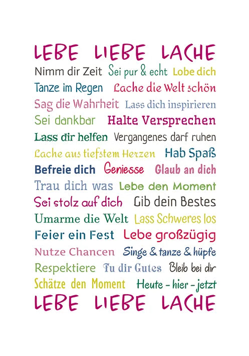 Künstlerkarte "Lebe Liebe Lache"