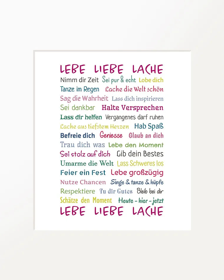 Passepartout-Bild "Lebe Liebe Lache"