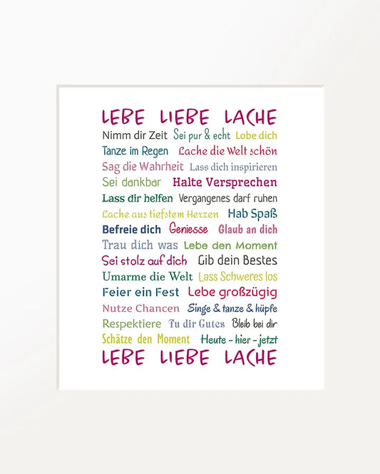 Passepartout-Bild "Lebe Liebe Lache"